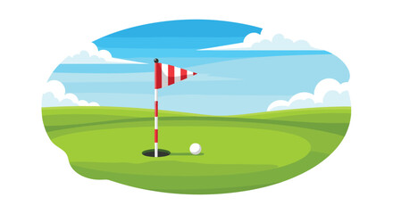 A relaxing day golfing on a bright green course with sunny skies and a hole just waiting to be conquered for the win