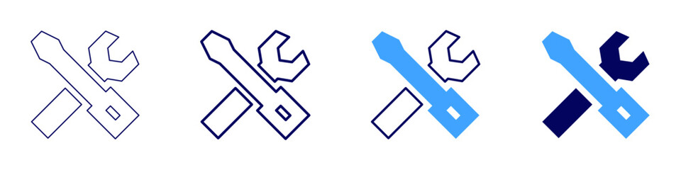 Adjustable wrench icon in 4 different styles. Thin Line, Line, Bold Line, Duotone. Duotone style. Editable stroke