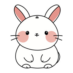 Cute white bunny illustration with blushing cheeks, kawaii rabbit character art