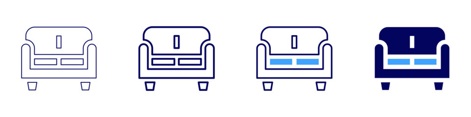 Sofa canvas icon in 4 different styles. Thin Line, Line, Bold Line, Duotone. Duotone style. Editable stroke