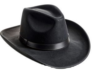 A stylish black cowboy hat with smooth felt texture, wide curved brim, and subtle cas 