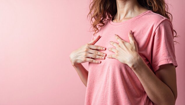 A vibrant pink background features a close-up portrait of a woman with dark hair and a subtle smile, showcasing smooth skin and soft lighting creating a warm, intimate mood.
