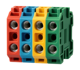 Color-coded terminal block for quick circuit identification in a home's electrical panel.