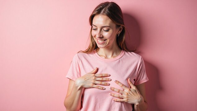 A smiling woman with auburn hair and a blue sweater stands in a brightly lit, modern interior with clean lines and a warm, inviting atmosphere. - Powered by Adobe