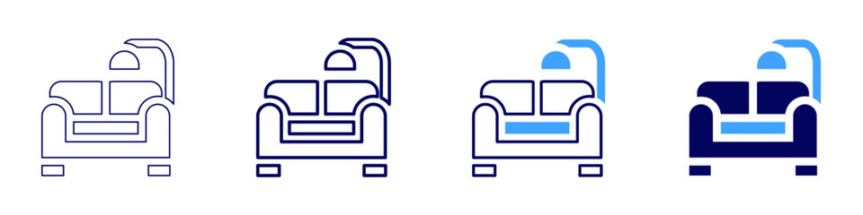Sofa rattan icon in 4 different styles. Thin Line, Line, Bold Line, Duotone. Duotone style. Editable stroke