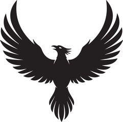 Vector silhouette phoenix with wings spread wide, icon on