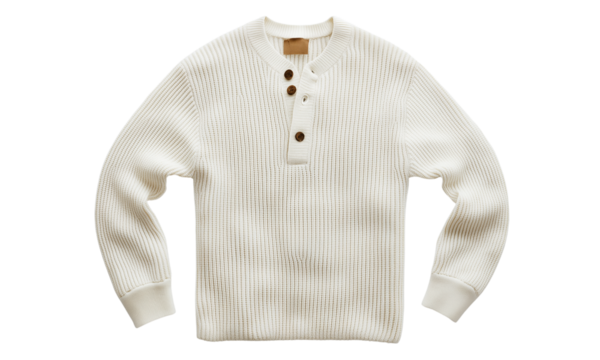 Cozy white henley sweater for men fashionable apparel indoor lifestyle casual wear top view comfort and style