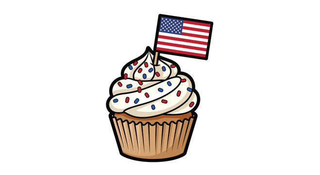 Celebrate freedom with a festive patriotic cupcake topped with a delightful American flag and red white blue sprinkles perfect for parties