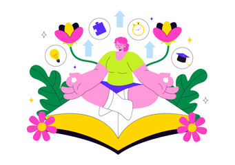 Personal Growth Vector Illustration Featuring Development Through Positive Habits, Lifelong Learning, Adaptability and Perseverance for Career Success