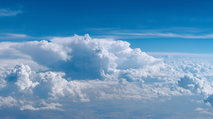 Expansive Blue Sky Background with Layered White Cumulus Clouds in a Serene Atmospheric Composition