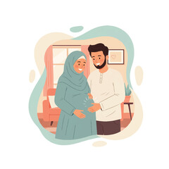 Muslim couple expecting a baby, the woman is wearing a hijab.