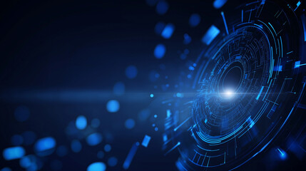 Fototapeta premium Futuristic Blue Interface with Concentric Geometric Patterns and Radiating Data Elements on a Dark Background