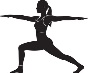 Vector art of silhouette of a woman in warrior ii yoga pose icon vector