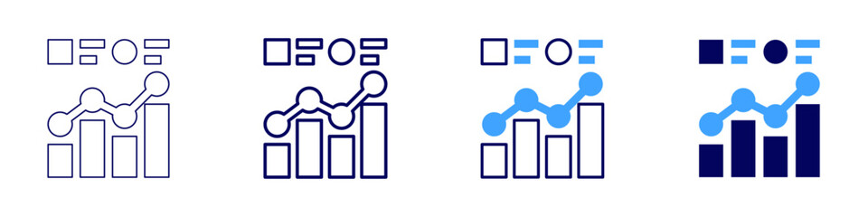 Statistics tricks icon in 4 different styles. Thin Line, Line, Bold Line, Duotone. Duotone style. Editable stroke