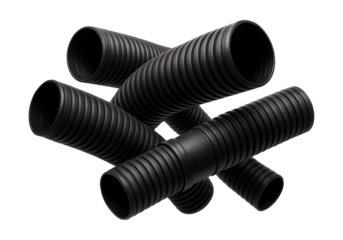 Corrugated drainage pipes for effective foundation drainage in new home builds.