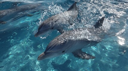 Obraz premium Two dolphins swimming in the ocean