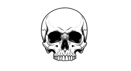 Fototapeta premium Detailed Black and White Skull Illustration with Stippling and Shading on an Isolated White Background, Perfect for Graphic Design and Artistic Projects