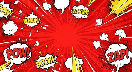 Dynamic Comic Book Explosion Background with Sound Effects and Radial Design.