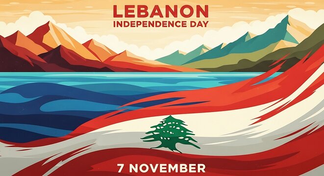 Lebanon Independence Day Vector Illustration with Mountains and Flag Colors - Powered by Adobe