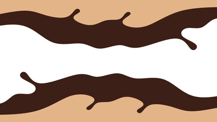 Abstract chocolate splash background. Minimalist melted chocolate drips and splashes. Melted and wavy chocolate splashes with copy space for text.