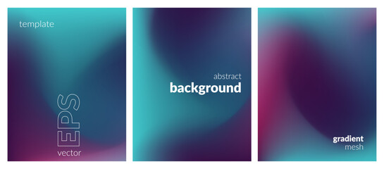 Abstract liquid background set. Gradient mesh. Effect bright color blend. Blurred fluid colorful mix. Modern design template for web covers, ad banners, posters, brochures, flyers. Vector image EPS