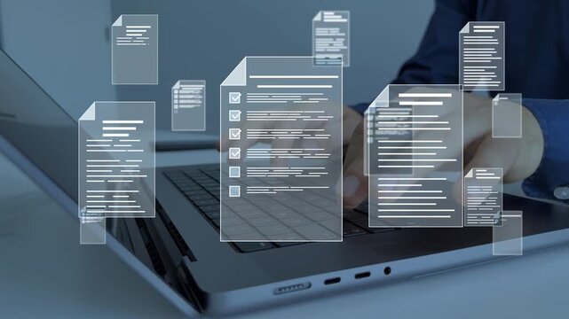 Businessman in computer doing online data documentation checklist survey. Fast checklist,clipboard task business management.Productivity checklist and filling survey form online. - Powered by Adobe