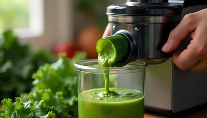 A person juicing vibrant green vegetables, promoting healthy eating and plant-based living on World Vegetarian Day