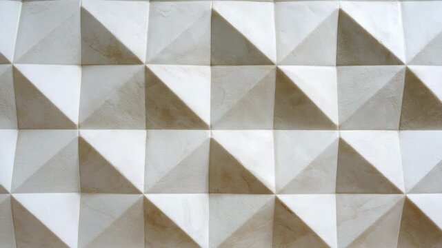 Textured wall of off-white square panels each with a raised pyramidal pattern creating a geometric relief Subtle veining and shadows enhance the three-dimensional surface