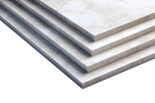 Stack of concrete tiles with matte surface and subtle texture, isolated on transparent background