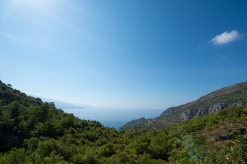 Fethiye Kayaköy stone houses and ruins. Mugla, Turkey. Kayakoy ghost village. Turkey's abandoned houses. The Ghost Town of Kayakoy. Abandoned religious ghost city.