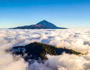 Aerial view of a mountain peak emerging from a sea of clouds (1)