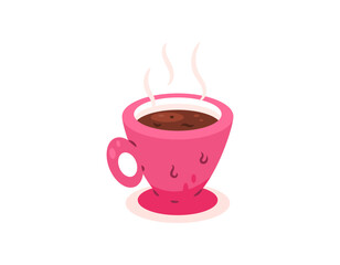Illustration of a cup of warm coffee. Hot chocolate drink. Red cup. Flat style design. White background.