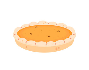 pie illustration. pumpkin pie. food. flat style design. white background. elements, thanksgiving, halloween, winter, auntumn.