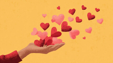 illustration of hand giving love hearts