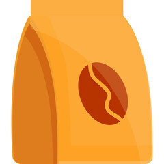 Orange Paper Bag With Coffee Bean Symbol And Transparent Background Icon Representing Coffee Packaging And Beverage Products
