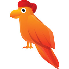 Orange Parrot Character With Red Head Covering Standing And Looking To The Side On A White Background