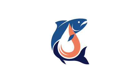 Obraz premium Stylized Blue Fish with Orange Flame Symbol.