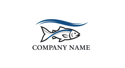 Stylized Fish Logo Design with Water Wave and Company Name Placeholder.