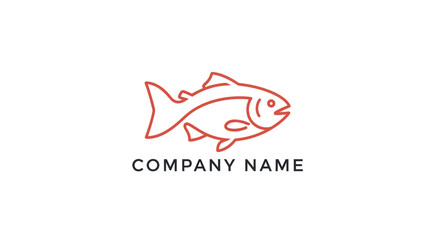 Obraz premium Minimalist Red Line Art Fish Logo Design for Seafood Company.