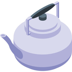 Isometric View of a Light Purple Kettle with a Dark Handle and Spout on a Transparent Background