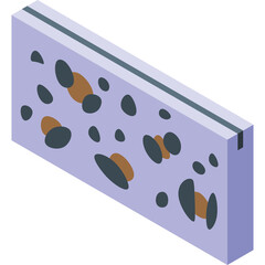 Isometric View Of A Light Purple Rectangular Block With Dark Gray And Brown Irregular Shapes Embedded Within A Clear Transparent Background
