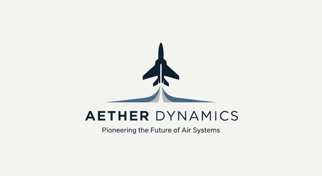 Aether Dynamics logo featuring a jet aircraft soaring upwards representing innovation and progress.