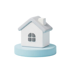 Charming 3D house stands proud on a blue pedestal, a delightful symbol of homeownership, real estate dreams, and the warmth of a cozy abode. A modern design.