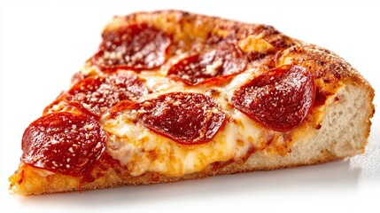 a slice of pizza on a white background.