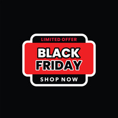 Vector label design for Black Friday sale promotion with bold typography and red-black colour scheme, perfect for marketing materials, e-commerce, and advertising banners.