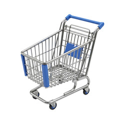 Modern shopping cart rendering conveying retail readiness and consumerism for e-commerce, grocery stores, and marketing campaigns with blue accents