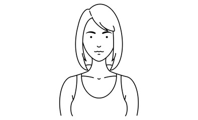 正面を向いたタンクトップでボブの女性の線画アイコン素材