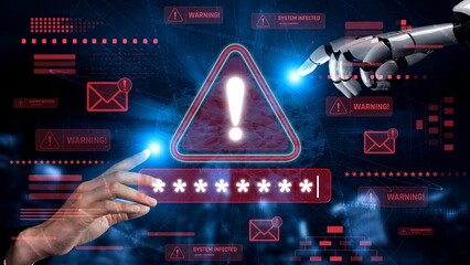 AI-generated password warning alert showing critical cybersecurity threat, password vulnerability,...