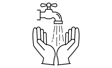 蛇口から出る水を使って手洗いをする線画イラスト素材
