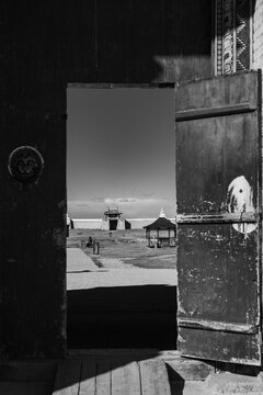 Details of a walled Buddhist temple in Mongolia